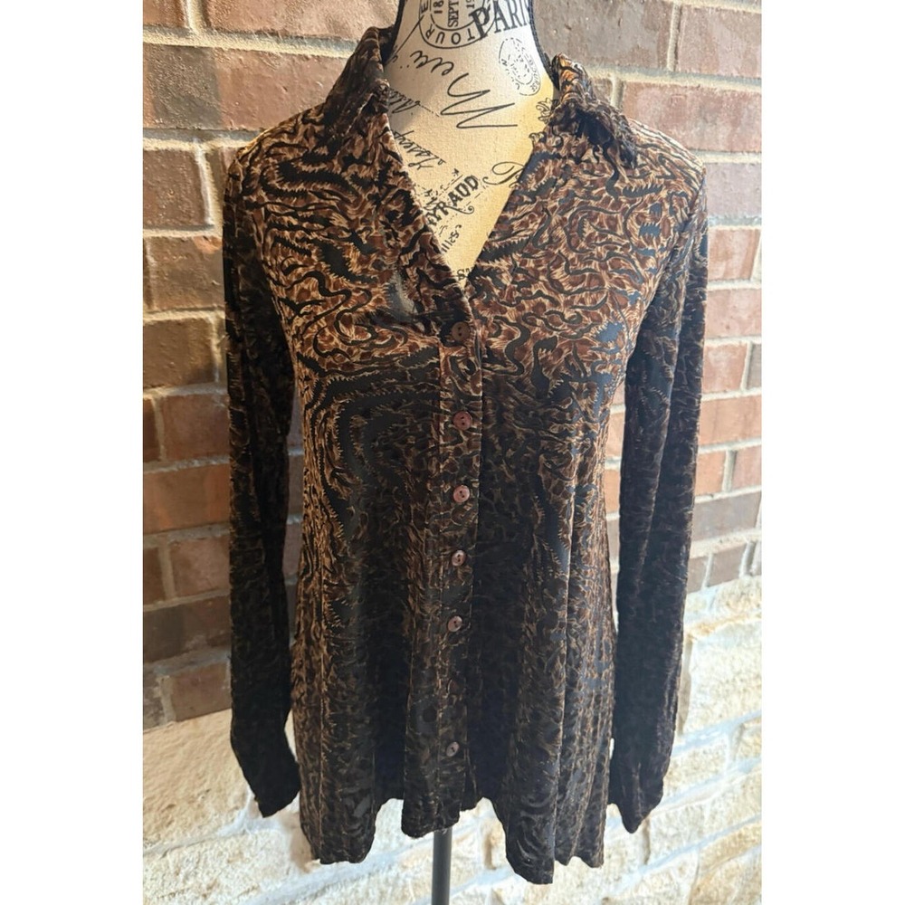 Sno Skins Small Burnout Velvet Blouse Cheetah Animal Print Brown Black Excellent - Picture 2 of 10